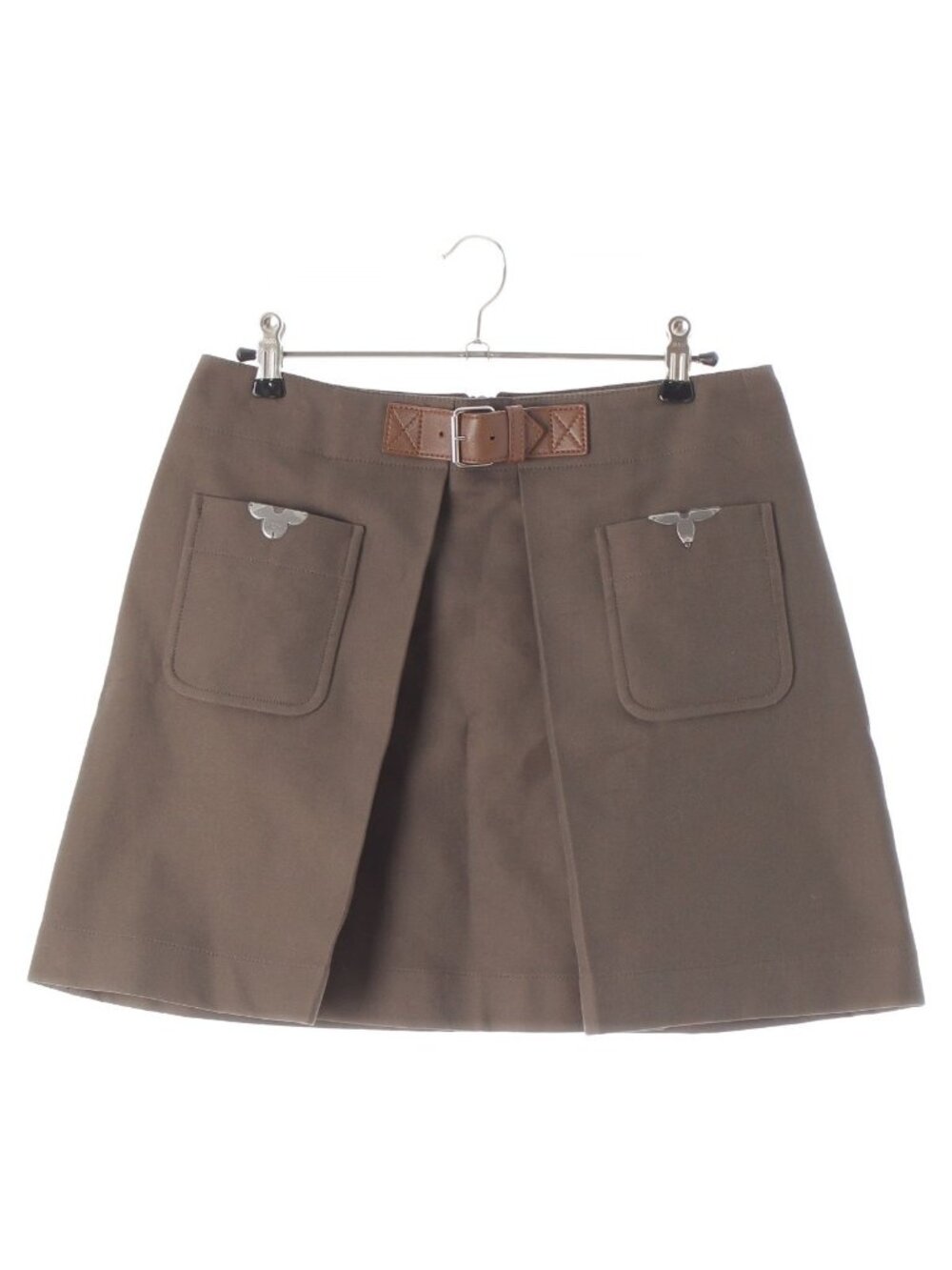 Louis Vuitton Monogram Leather Belt Accent Mini Skirt Khaki 38